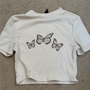 SHEIN White Butterfly Print Short Sleeve Tee